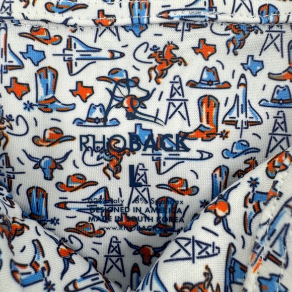 Rhoback Mens Large Lone Star Texas Rodeo Novelty Print Performance Polo Shirt - Picture 9 of 13